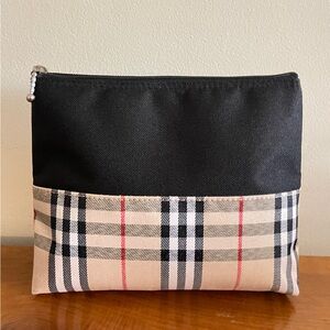 Tan Plaid and Black Cosmetic Bag